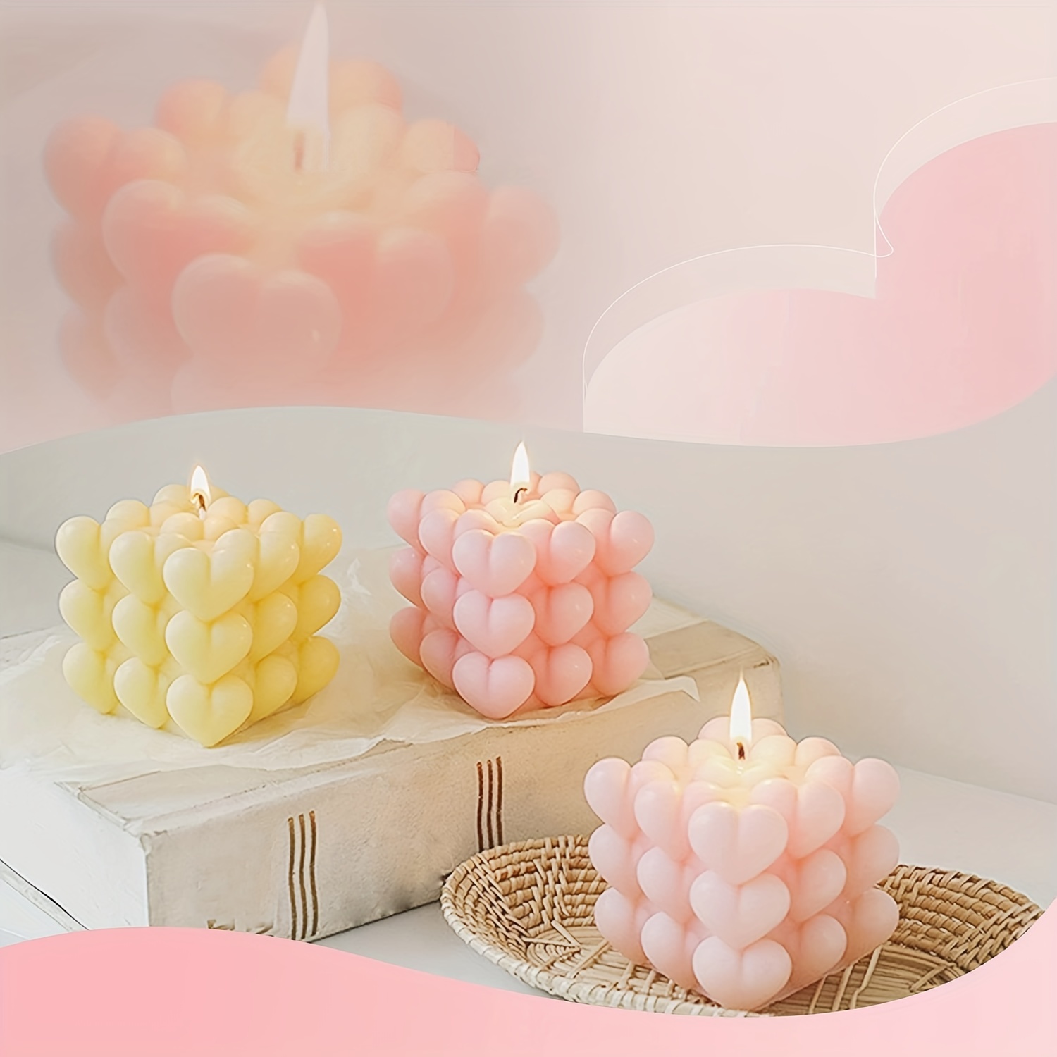 Cube Shape Bubble Heart Candle Mold Silicone Candles - Candle Mold  Chocolate Mold - Resin Mold - Silicone Mold 8*8*7cm