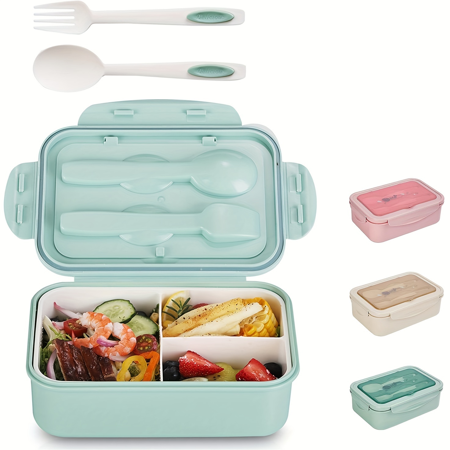 1pc Bento Box Adult Lunch Box 1100ml With Fork And Spoon Ideal