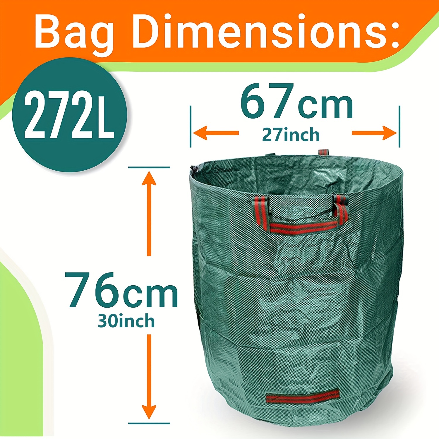 3pcs, Heavy Duty Garden Garbage Bag, 272 Litre 72 Gallon Gardening Leaf Bag  With Handle, Green Garbage Bag, Reusable And Durable Garden Leaf Bag, Yard