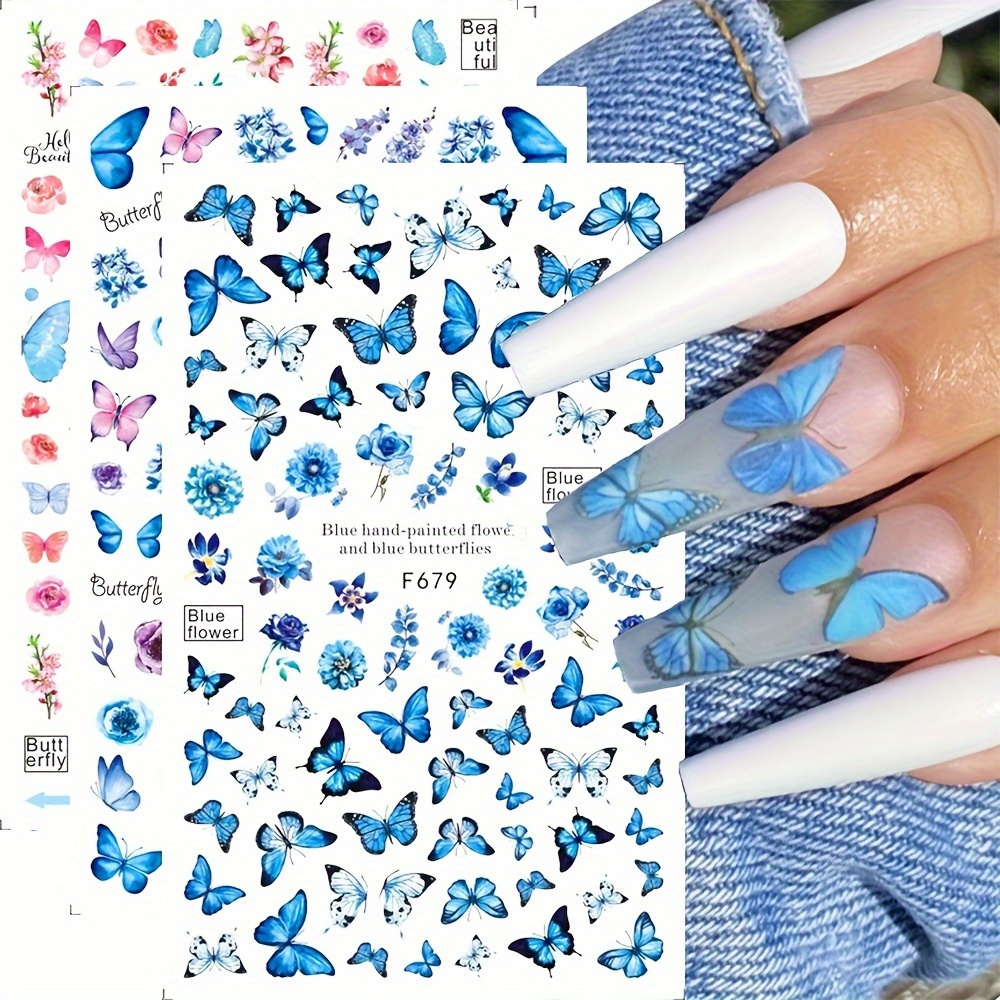 

6pcs Spring Butterfly Design Nail Art Stickers, Self Adhesive Spring Flower Design Nail Art Decals For Nail Art Decoration, Nail Art Supplies For Women And Girls
