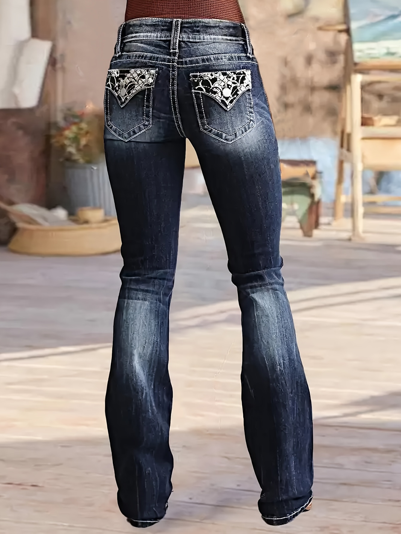 Trend&Build - Pantalones vaqueros de mezclilla para mujer, con corte de  botas, elásticos