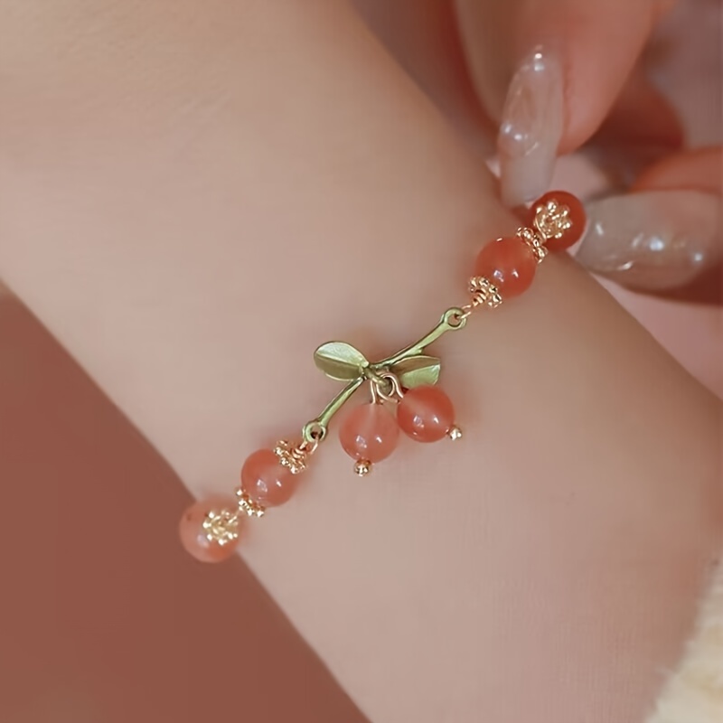 1pc cute cherry charm beaded bracelet for girls elegant bracelet jewelry gift for students bestie 0