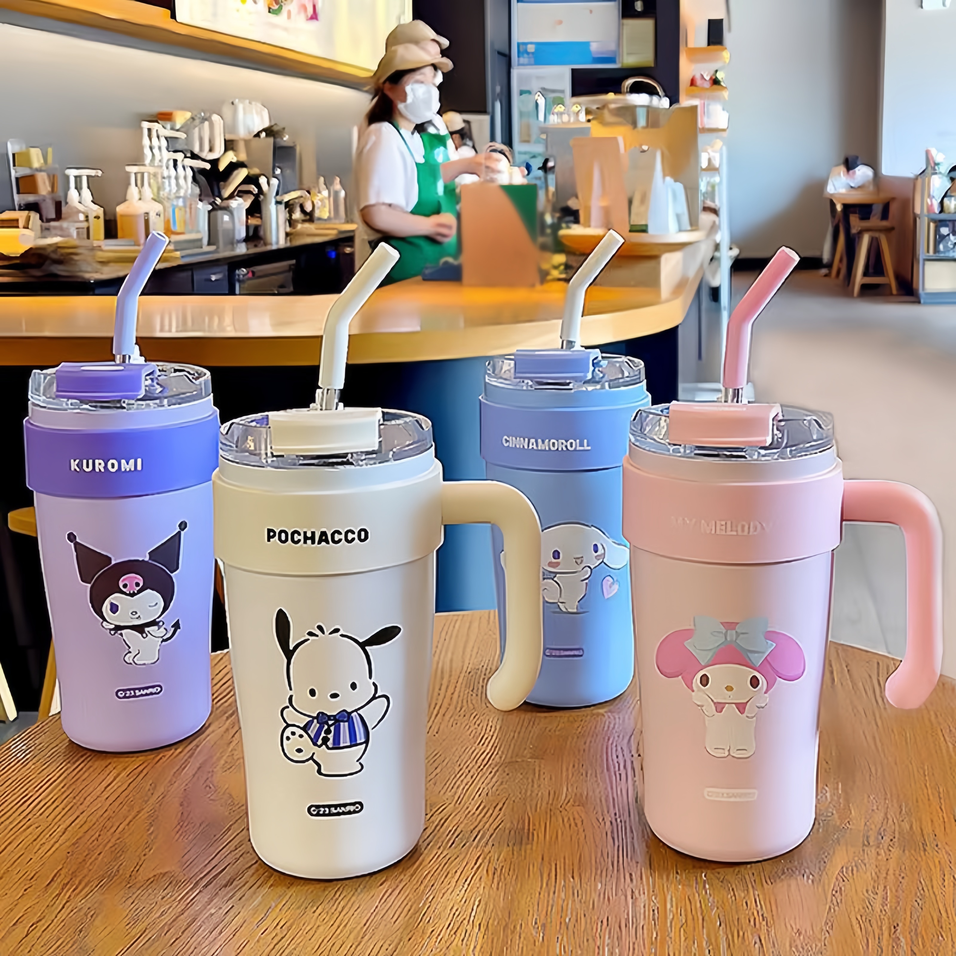 860ml Large Capacity Coffee Cup with Handle Straw Thermos Cup Girl  Stainless Steel Ice Bomber Cup Outdoor Portable Water Bottle