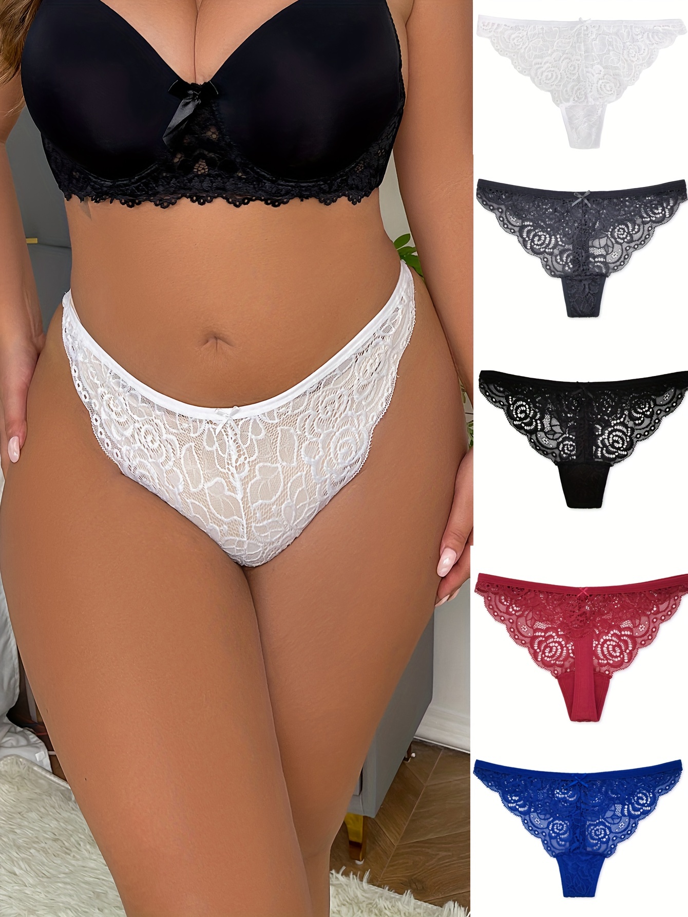 5pack Lace Butterfly Thong Panty Set