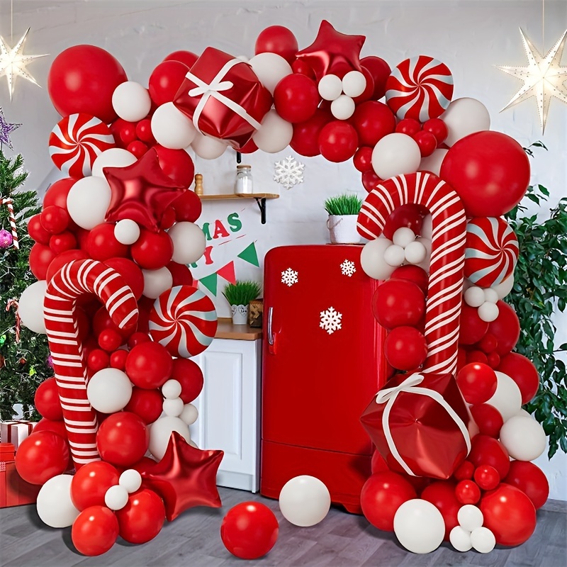 Kit d’arche de guirlande de ballon de Noël 171pcspieces avec Noël Red White  Candy Balloons Gift Box Balloons Red Star Balloons Fors Party Decorations