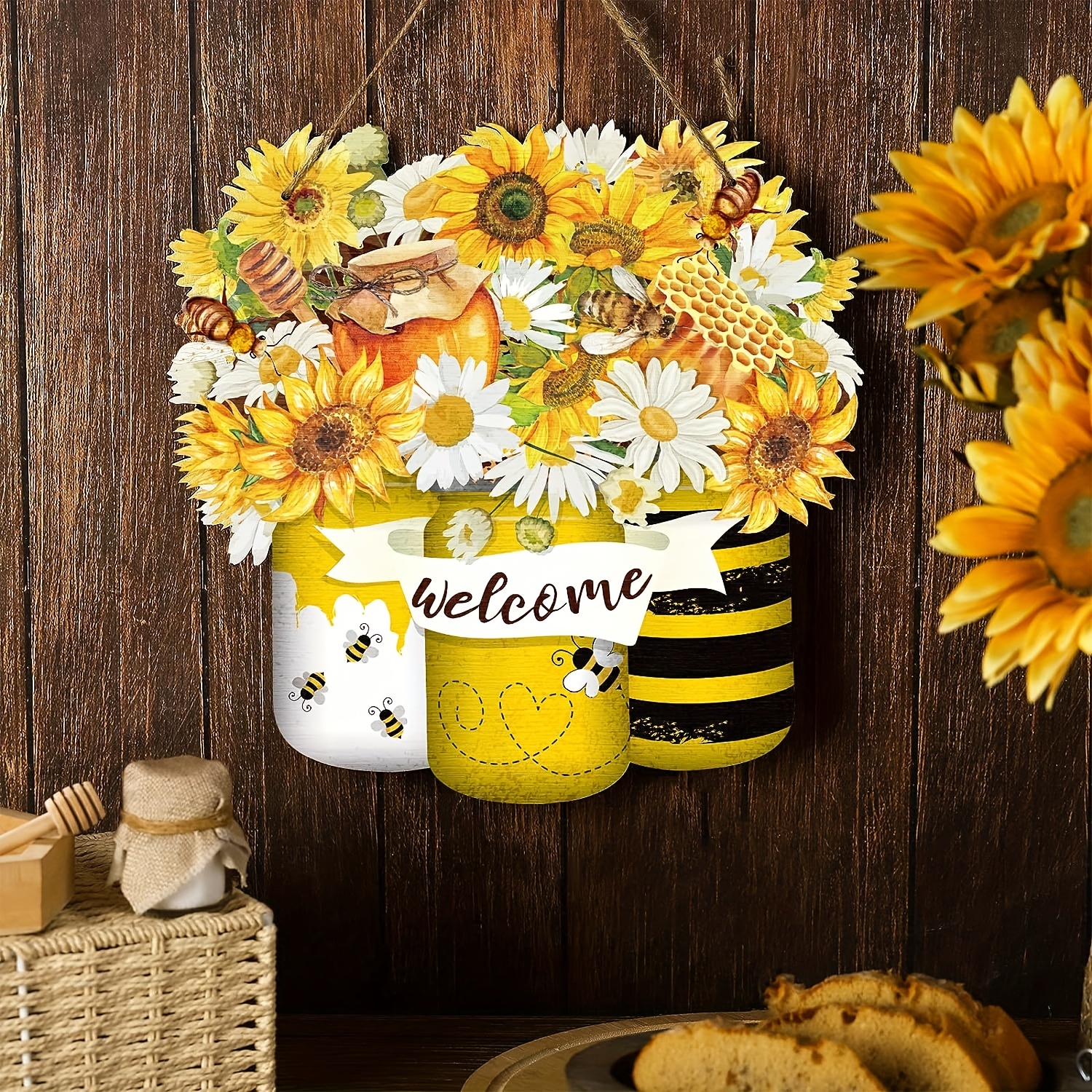 Bee Elements Home Decoration Wooden Bumblebee Sign Rustic - Temu