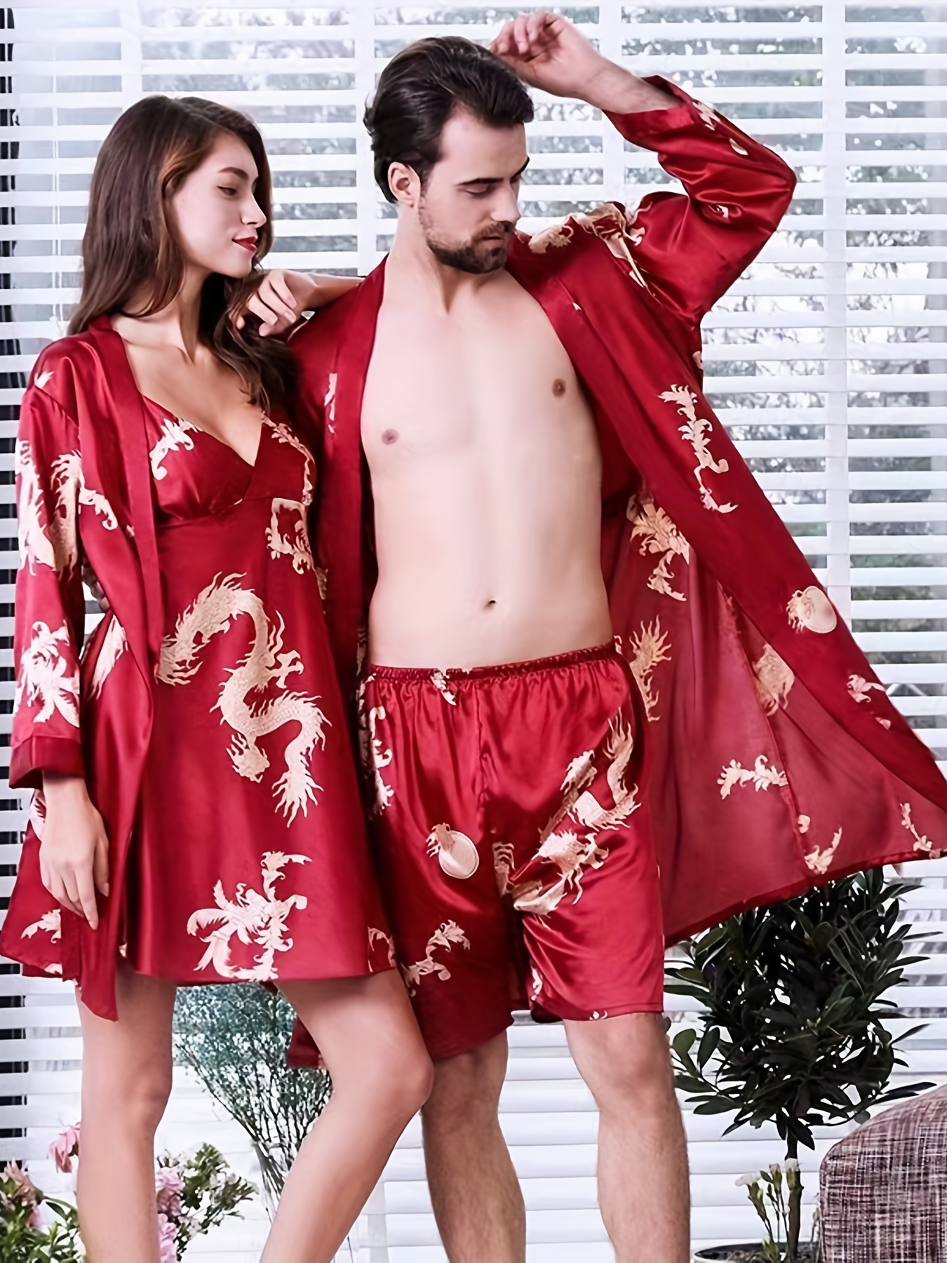 Couple's Fashion Casual Sexy Dragon Print Summer Bathrobe - Temu