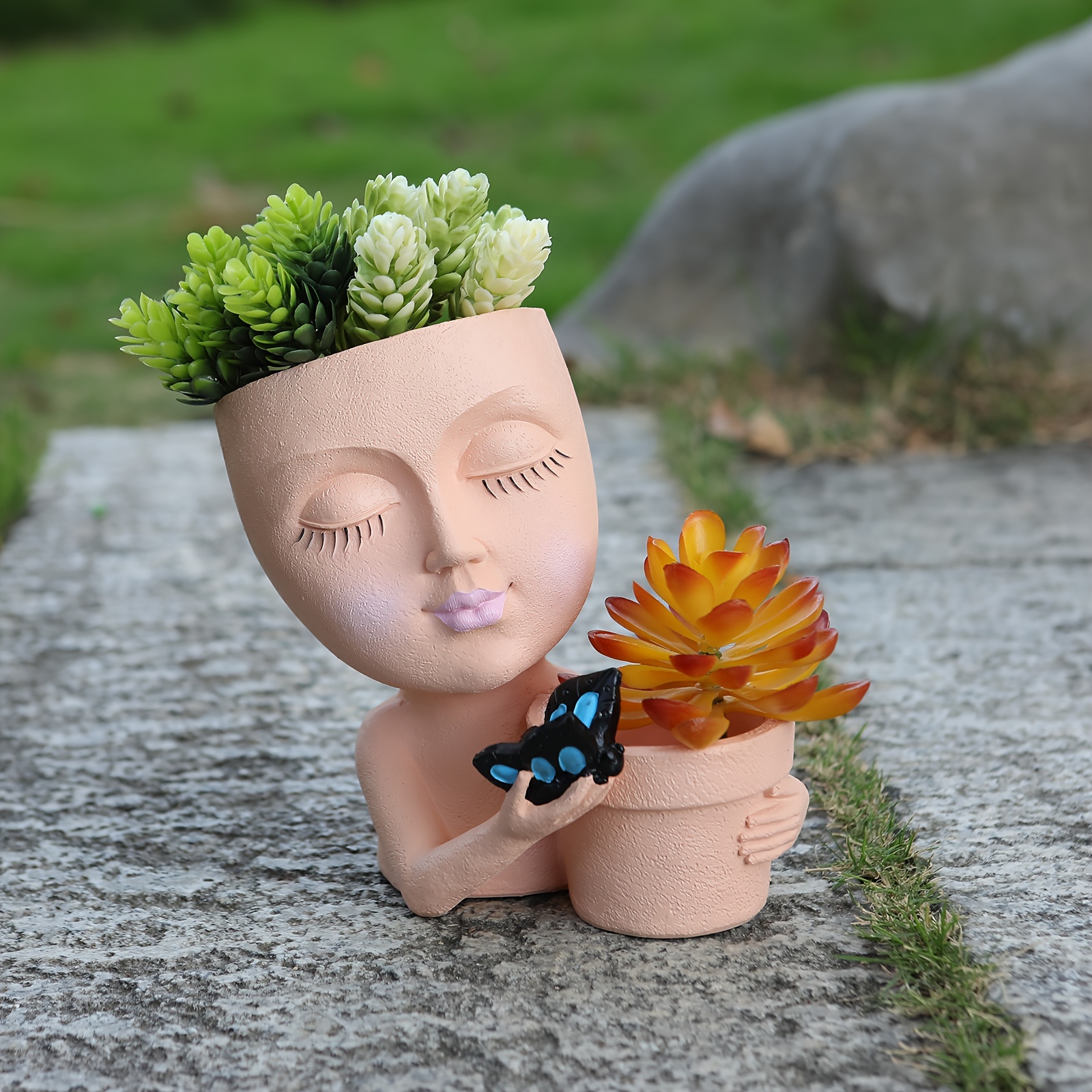 Pot de fleurs pour le visage, petits pots de fleurs pour l'intérieur, pots  de fleurs avec drainage, pot de fleurs succulentes, cadeaux de jardin pour  les amateurs de plantes, pots de fleurs