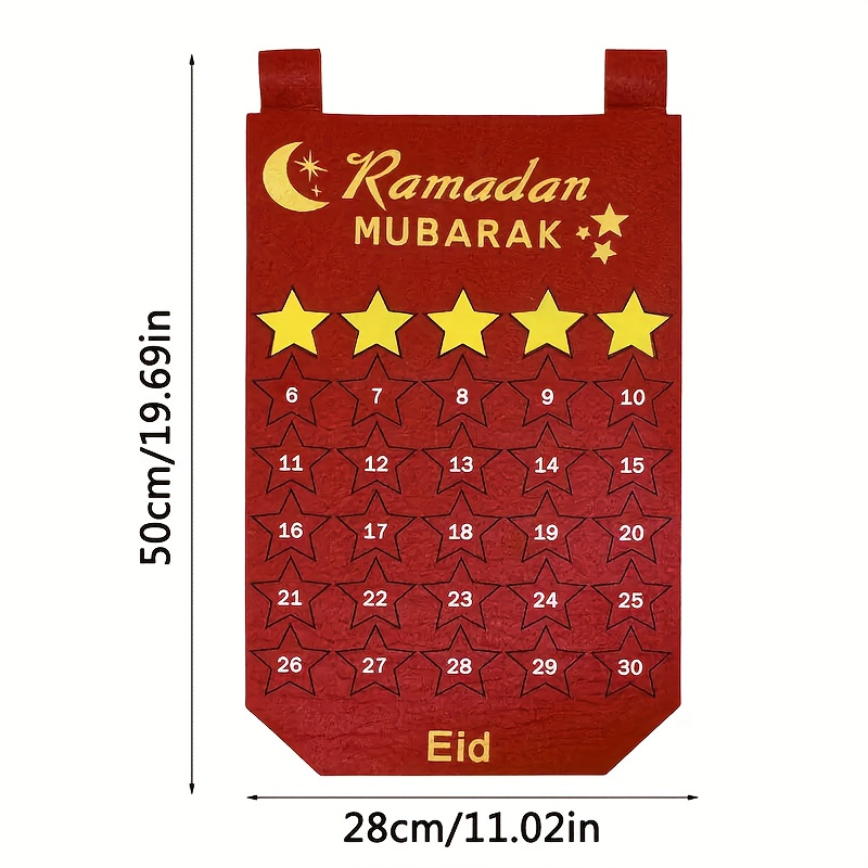 Calendrier en feutre de compte à rebours du Ramadan avec poche, 30