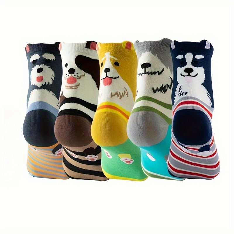 1 Pair Cartoon Dog Yoga Socks Non Slip Five Toe Socks Breathable