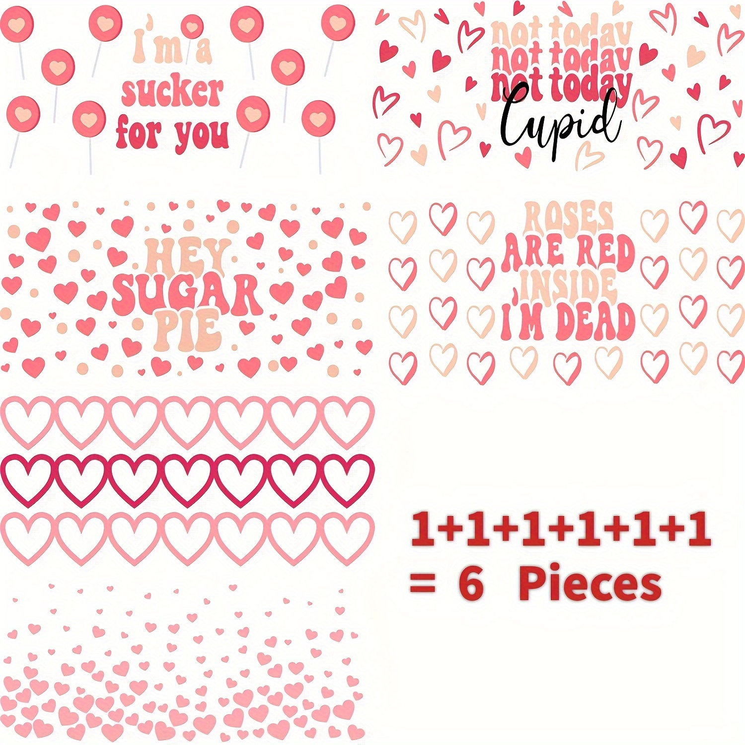 6 Sheets Valentine's Day UV DTF Cup Wrap Transfer Sticker For 16 oz Libbey  Glass Cups, Valentine's Day Decor Rub On Transfers for Crafts Sweet Pink