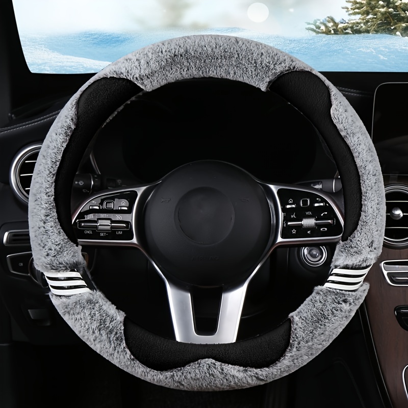 Winter Warm Plush Fluffy Steering Wheel Cover With Non Slip Handle