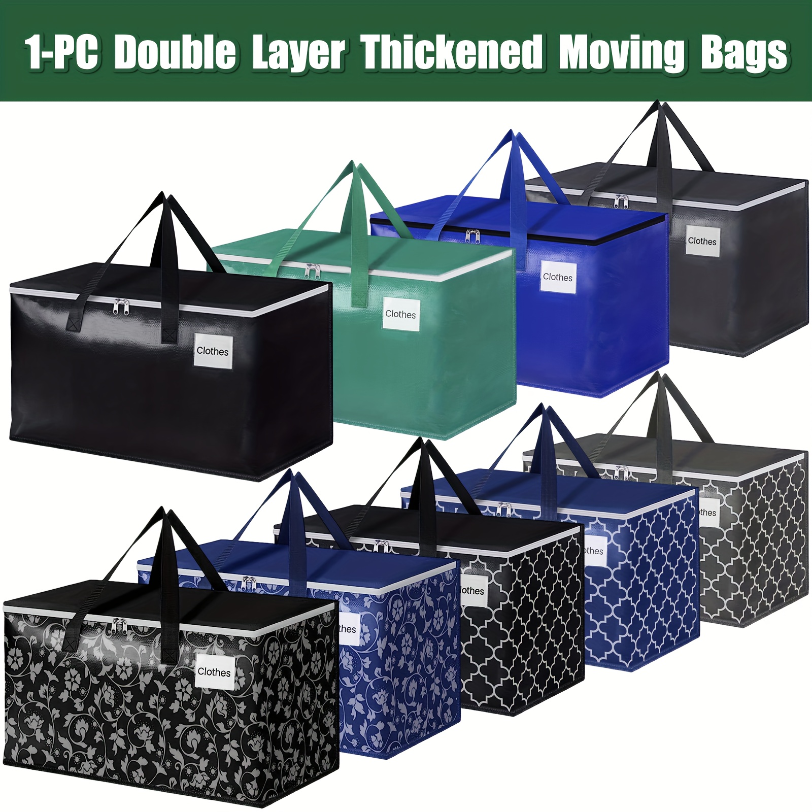 Paquete de 4 bolsas de mudanza extra grandes, bolsas de almacenamiento  resistentes con asa fuerte y cremalleras, bolsa de almacenamiento para  ahorrar