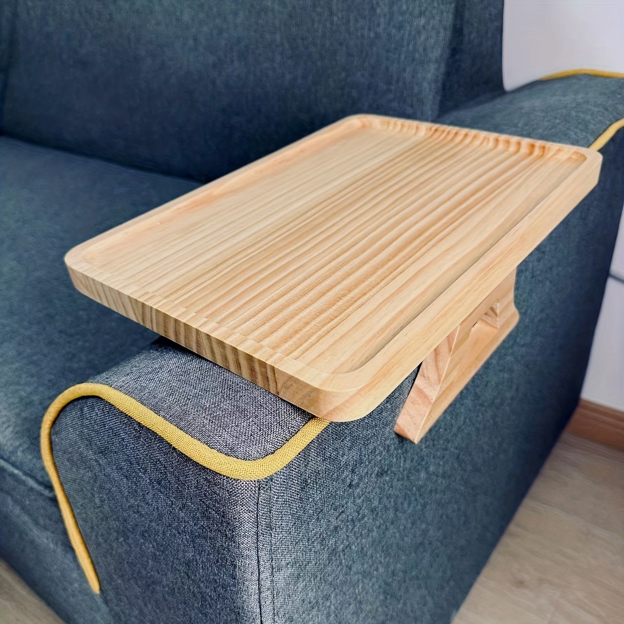 Bandeja de brazo portátil para sofá, soporte de madera con Clip