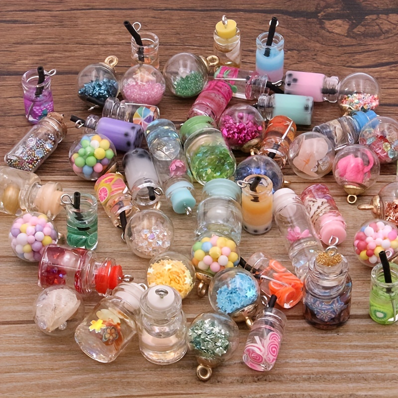 10pcs 8-30 Styles Mix Glass Bottles, Milk Tea Cup Charms For Diy Keychain  Bracelets Necklace Jewelry Making