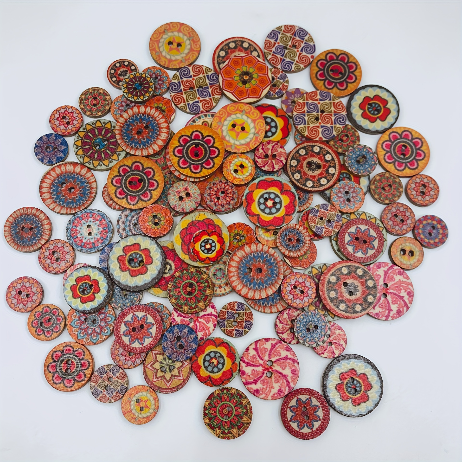 Botones de madera mixtos, botones decorativos redondos para manualidades de  costura con 100 piezas, bonitos patrones impresos, respetuosos con el