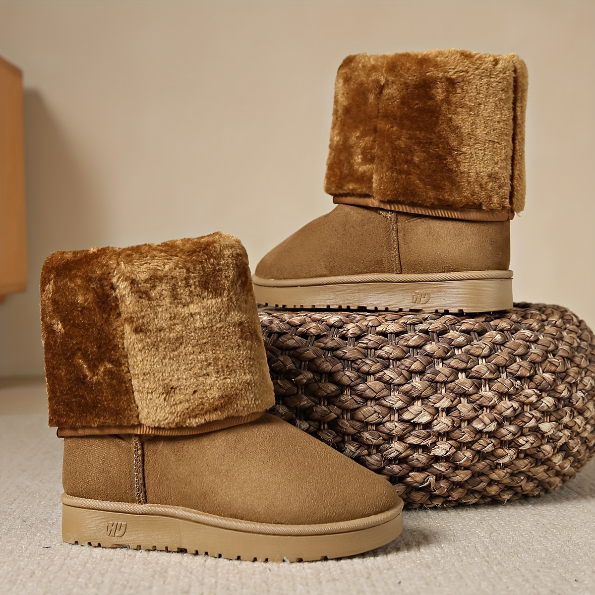 Fluffy Fur Lined Snow Flat Boots for Women