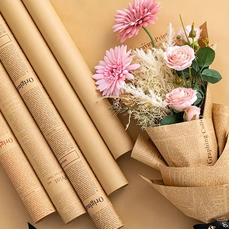 Dropship 30 Sheets Kraft Paper Flower Wrapping Paper English Newspaper Gift  Wrap Roll Florist Bouquet Supplies to Sell Online at a Lower Price