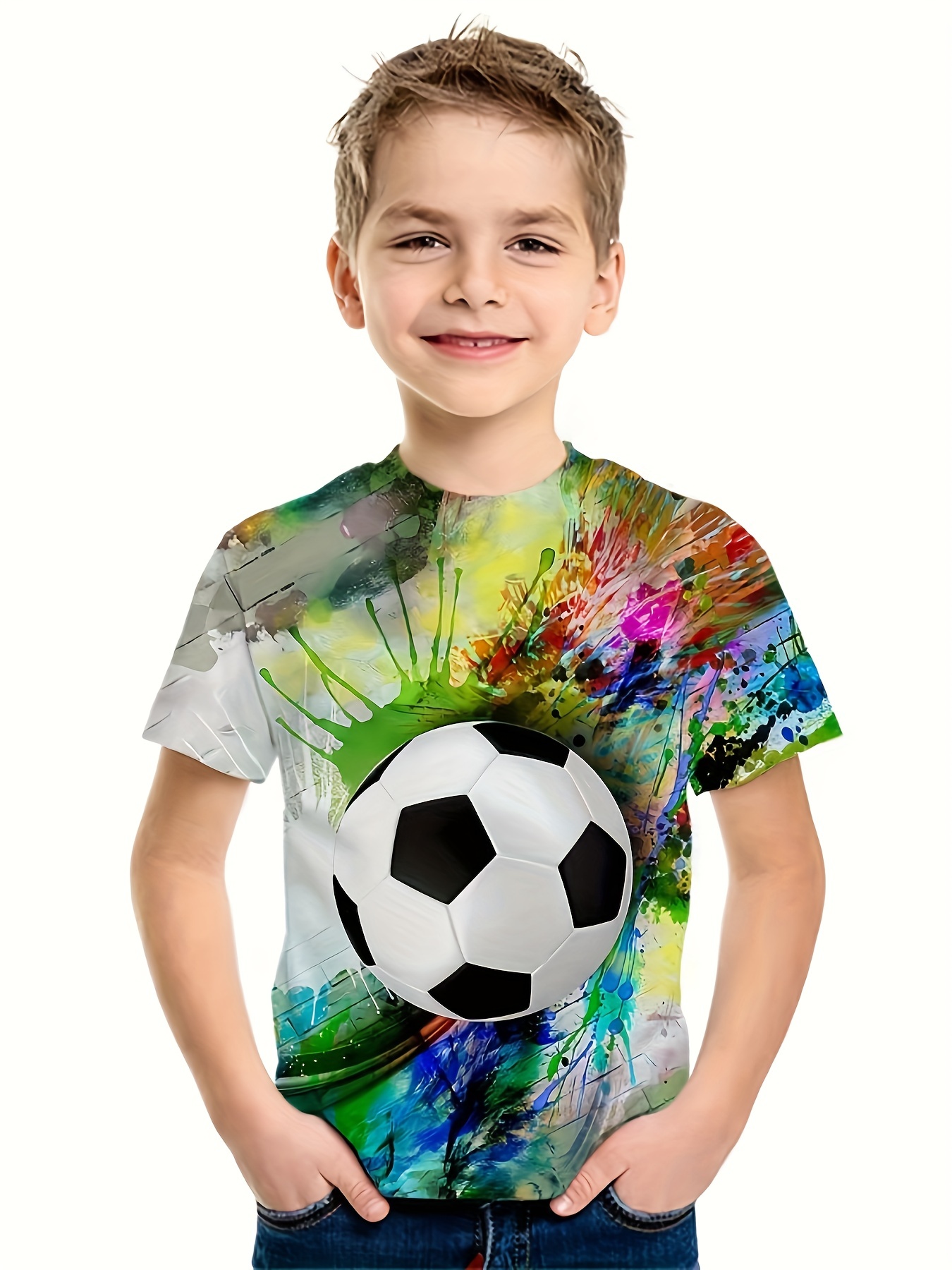 Camiseta Estampado Vibrante Balón Fútbol Niños Camiseta - Temu Mexico