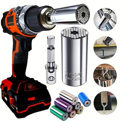 2pcs universal socket wrench 7 19mm professional sockets portable tools set hand multi function wrench repair kit with power drill ratchet wrench adapter chrome steel