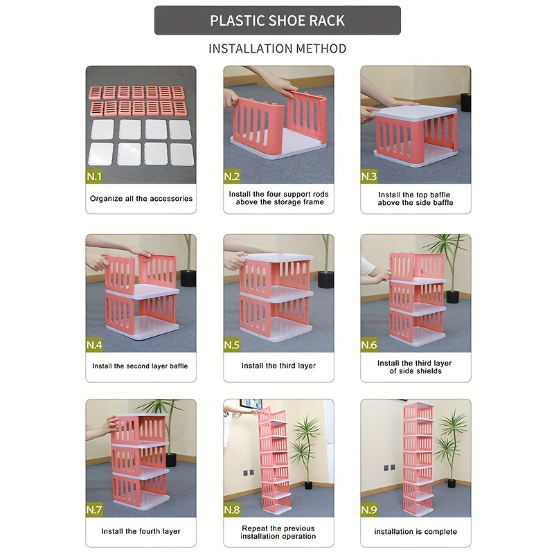 1pc Plastic Shoe Storage Rack, Minimalist Pink Multi-layer Shoe