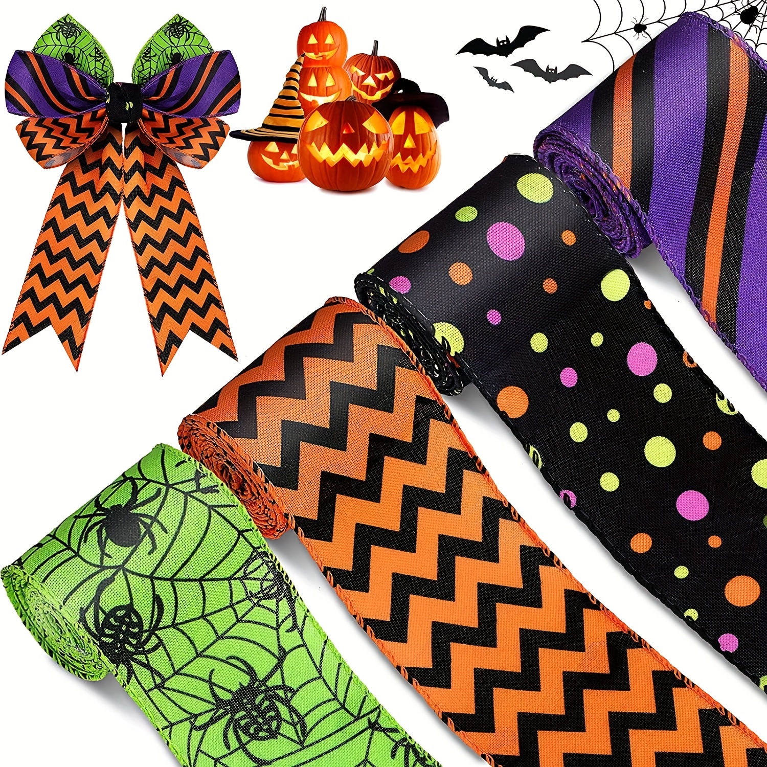  2 Rolls Halloween Ribbons for Crafts, 20 Yards Scary