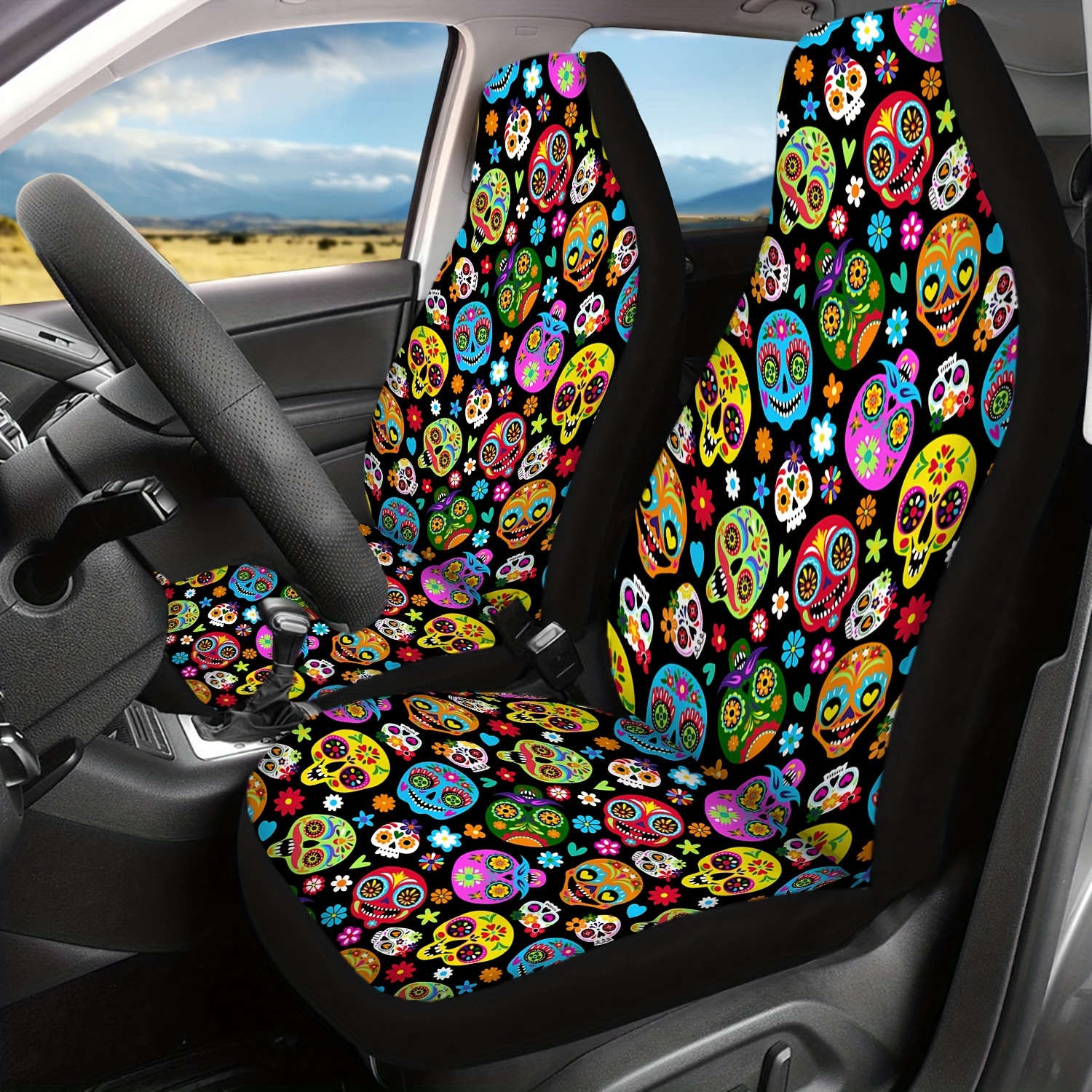 Skull Printed Car Seat Cover Front Seats, Bucket Seat Protector Car Seat  Cushions For Car, Suv, Truck Or Van For Women Man - Temu