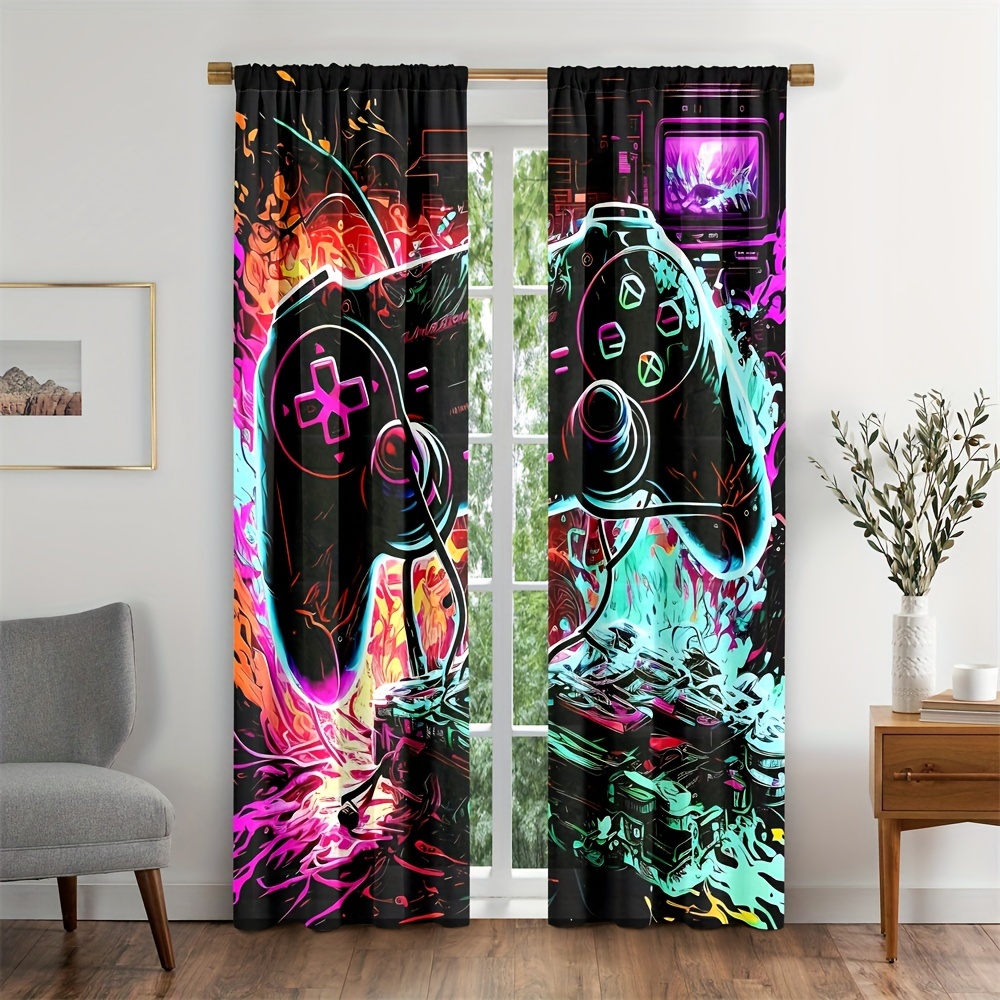 2pcs Stylish Game Flame Handle 3d Printed Curtain - Temu Australia