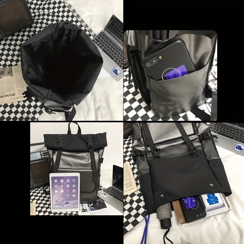 Waterproof Roll Top Flap Backpack for Travel Hiking Lightweight School Daypack