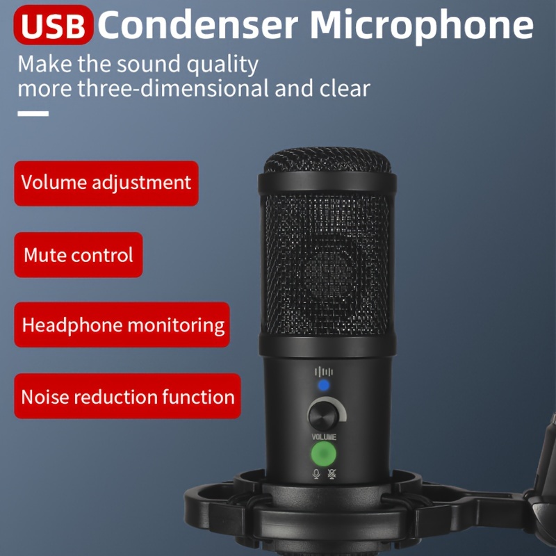 ZealSound Gaming Microphone Kit,Podcast Condenser USB Mic with Boom  Arm,Supercardioid Microphone with Mute Button,Echo Volume Gain Knob,Adjust  Monitor