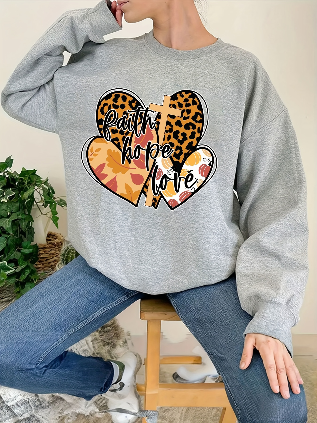 Leopard Printing Heart Sweatshirt Love Sweatshirt Love 