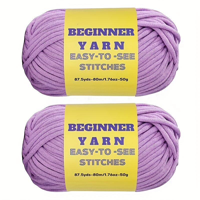  Hssugi Easy Yarn for Beginners, 4x50g Chunky Yarn with  Easy-to-See Stitches, Cotton Stuffing Yarn with Crocehting Accessories for  DIY Crocheting Projects (Purple)
