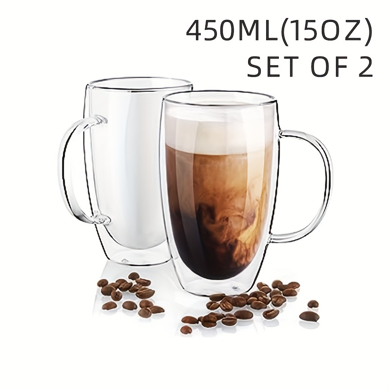 16oz Glass Coffee Mugs. Double-Wall Borosilicate Glass Coffee Cups