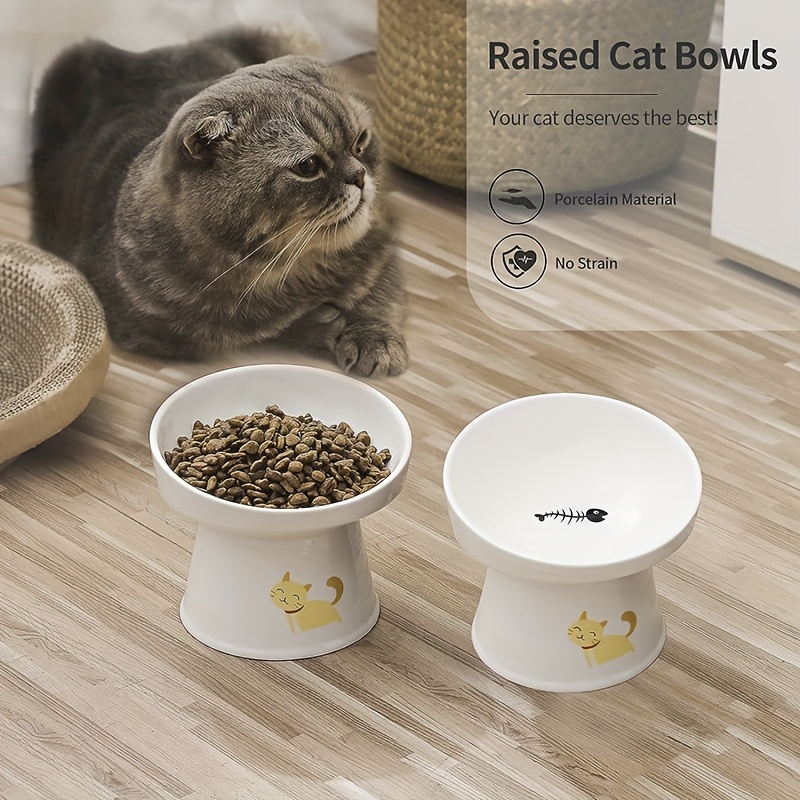 Elevated Cat Double Bowls, Ceramic Cat Food & Water Bowl With Wooden Stand,  Non-slip Wear-resistant Pet Feeder Bowls For Indoor Cats And Small Dogs -  Temu