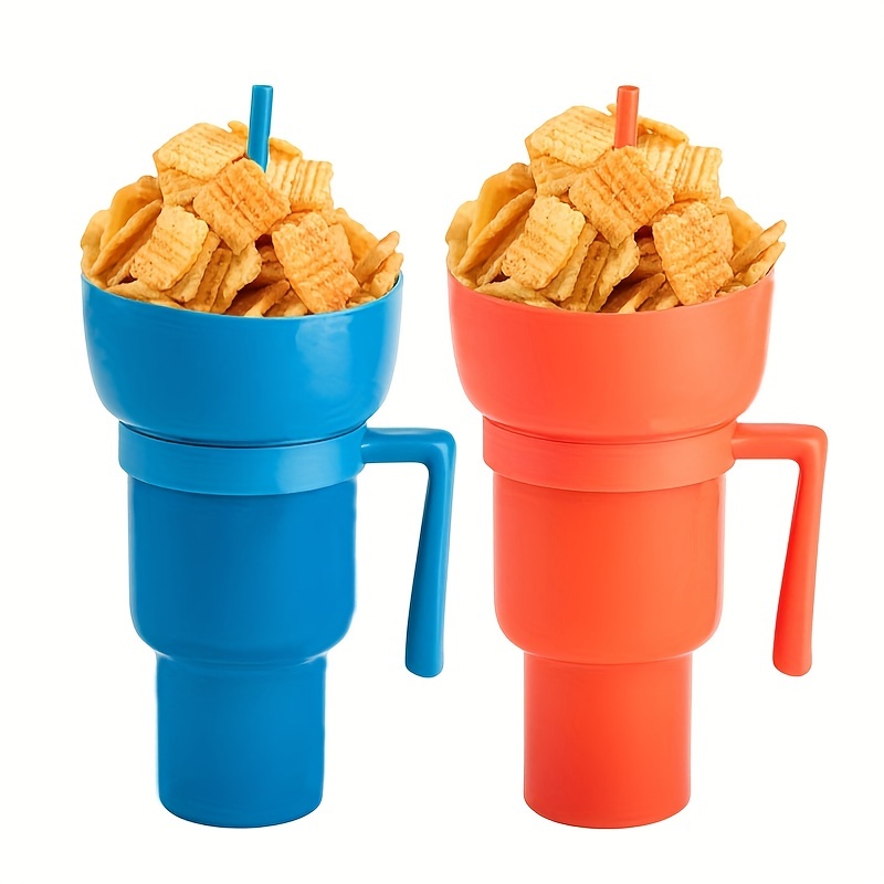 Popcorn Drink Cup With Handle Straw Can Be Used For Coka - Temu