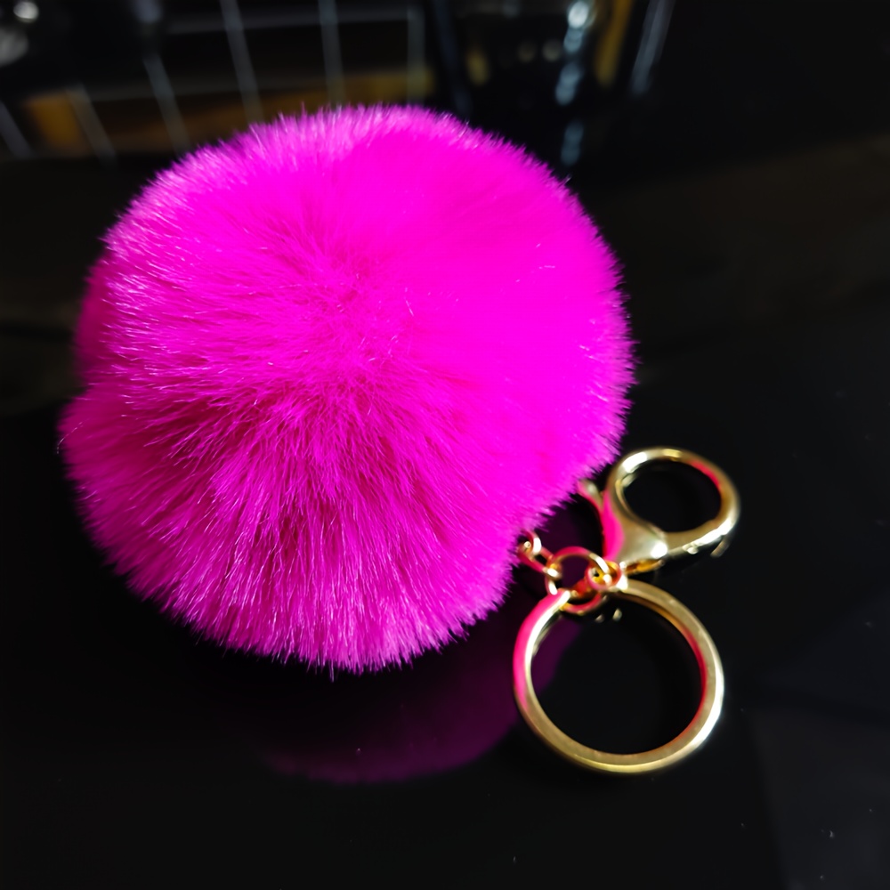  6 Large Fluffy Genuine Pom Pom Keychain Puffy Ball Car Keyring  / Bag Purse Charm (Natural brown) : Clothing, Shoes & Jewelry