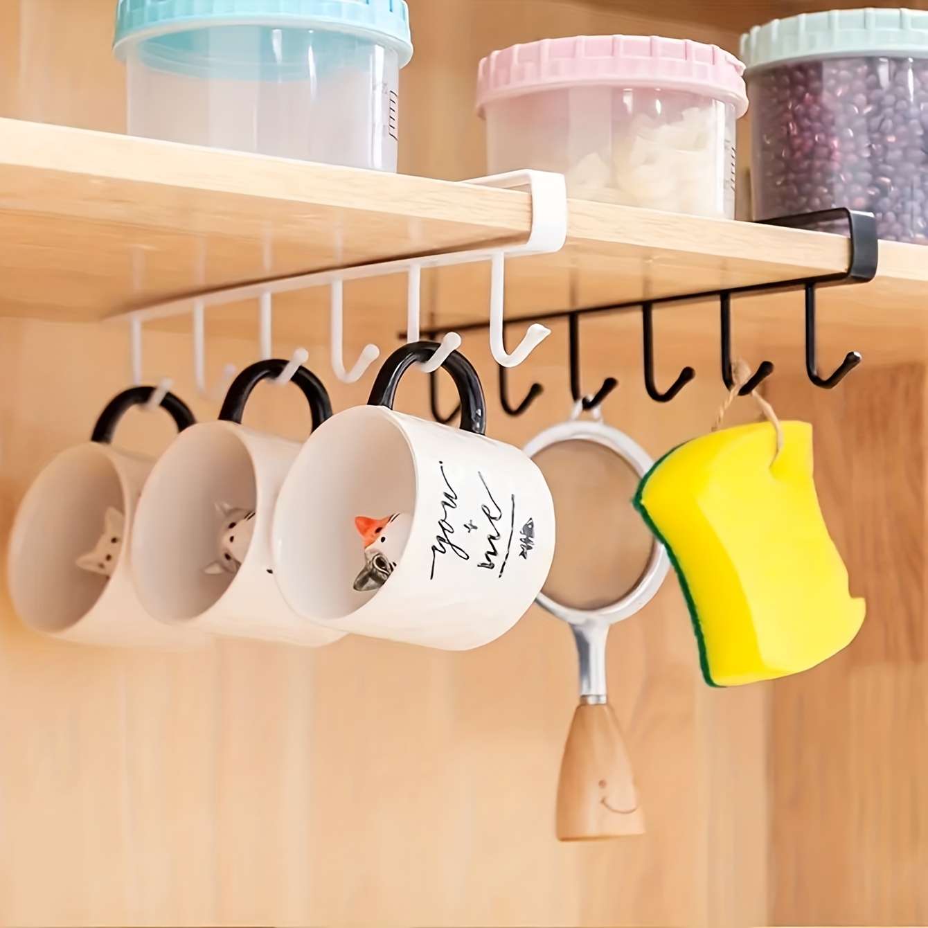 1pc Multi-Row Traceless Hook For Iron Cabinets - Six Hooks For Easy Storage  In Wardrobe And Kitchen Cabinets Random Color