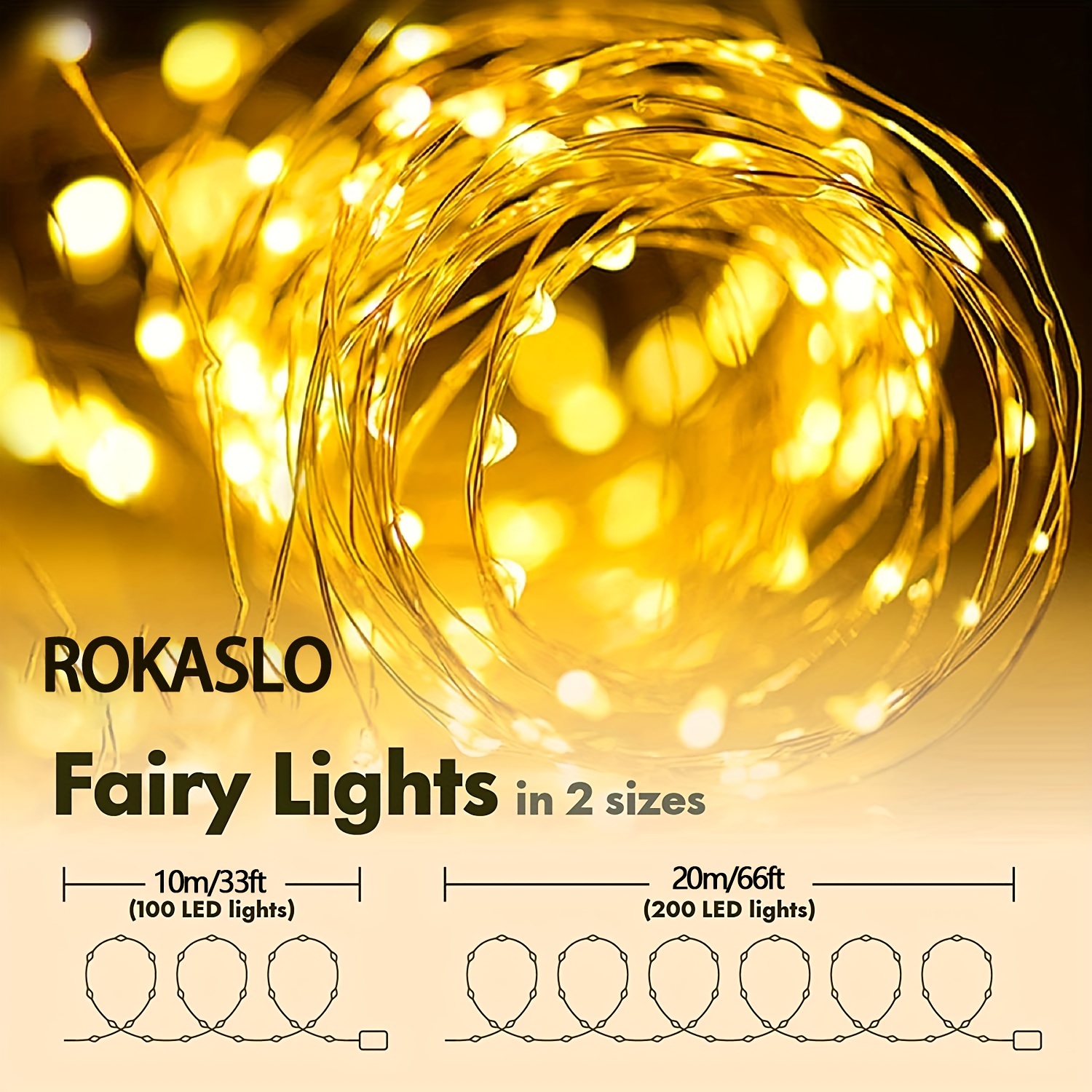 TWINKLE STAR Christmas Fairy Lights Battery Operated, 33ft 100 LED  Waterproof Silver Wire String Light, Remote