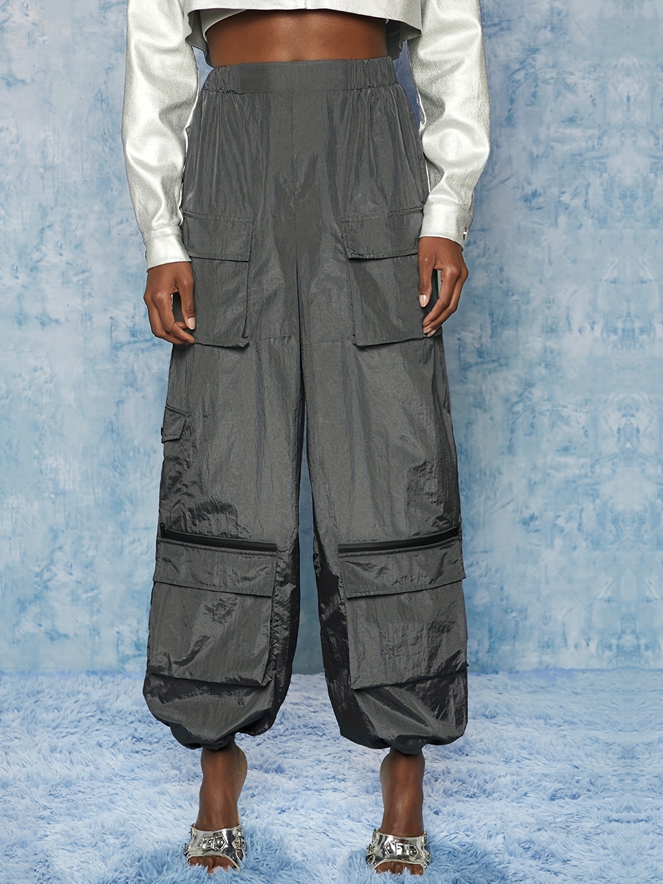Harlan Cargo Long Pants Casual Pocket Solid High Waist - Temu