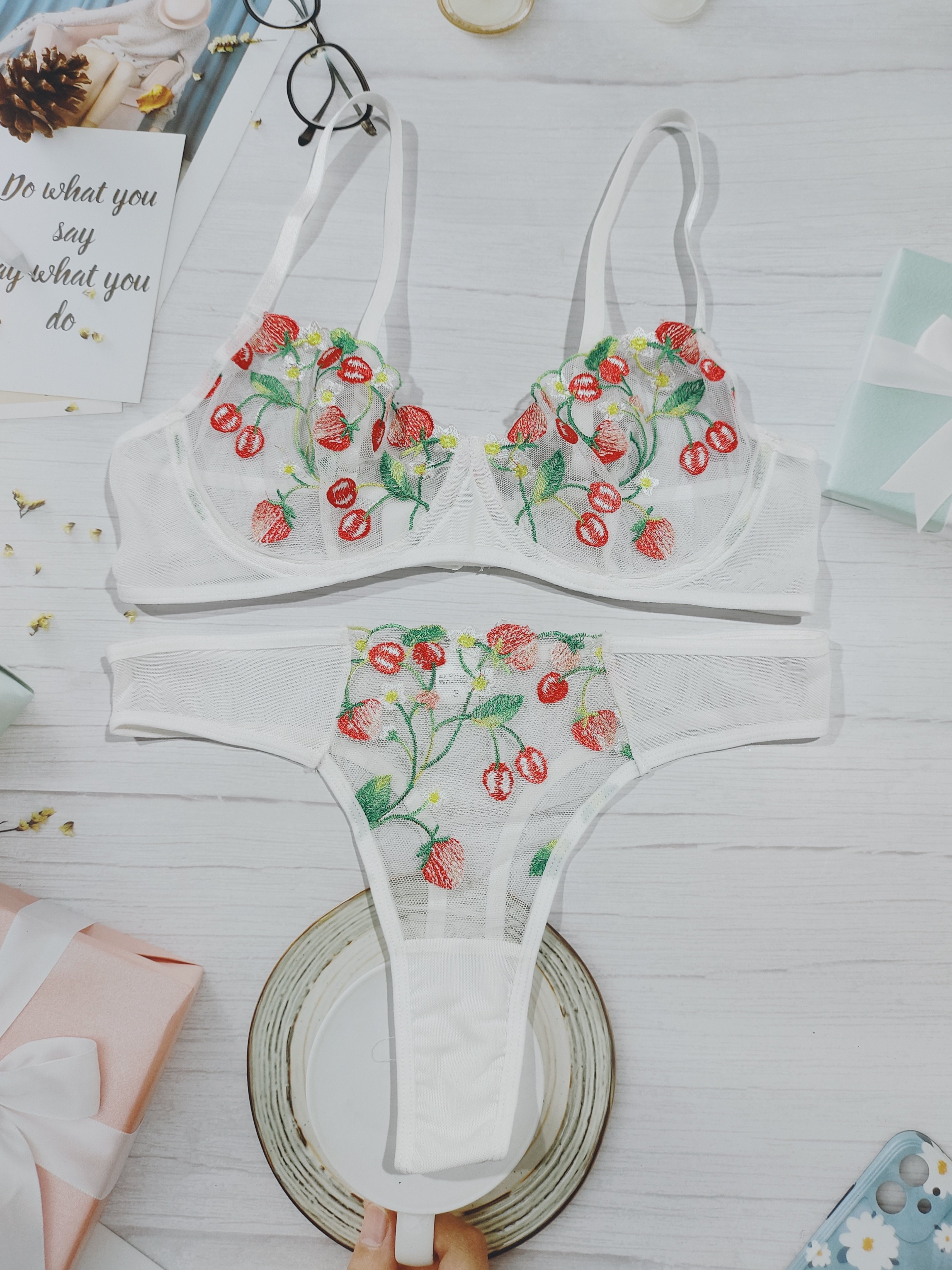 Bra and Panty Set,embroidered Bra Top,transparent Lingerie,cute  Lingerie,full Lingerie Set,embroidery Lingerie,sheer Bra,handmade Lingerie  -  Denmark