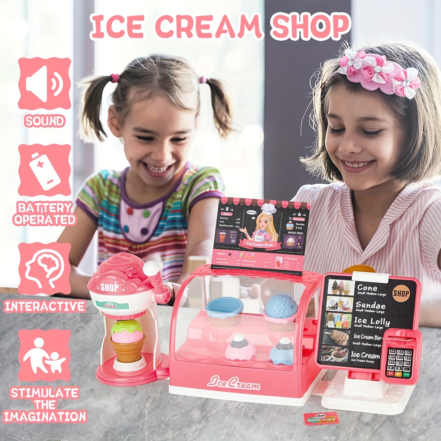 Juego de contador de helados para niños, juego de simulación (28 piezas),  el mejor regalo para niñas o niños de 3, 4, 5, 6 años, juguete para jugar y