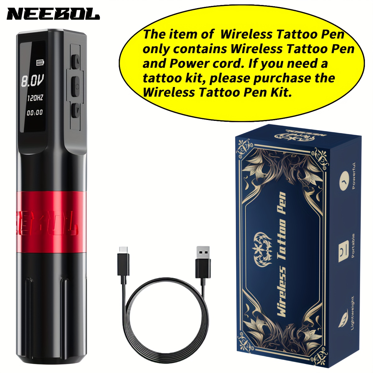 1set Neebol Tattoo Kit Rotary Tattoo Machine Pen Kit - Temu