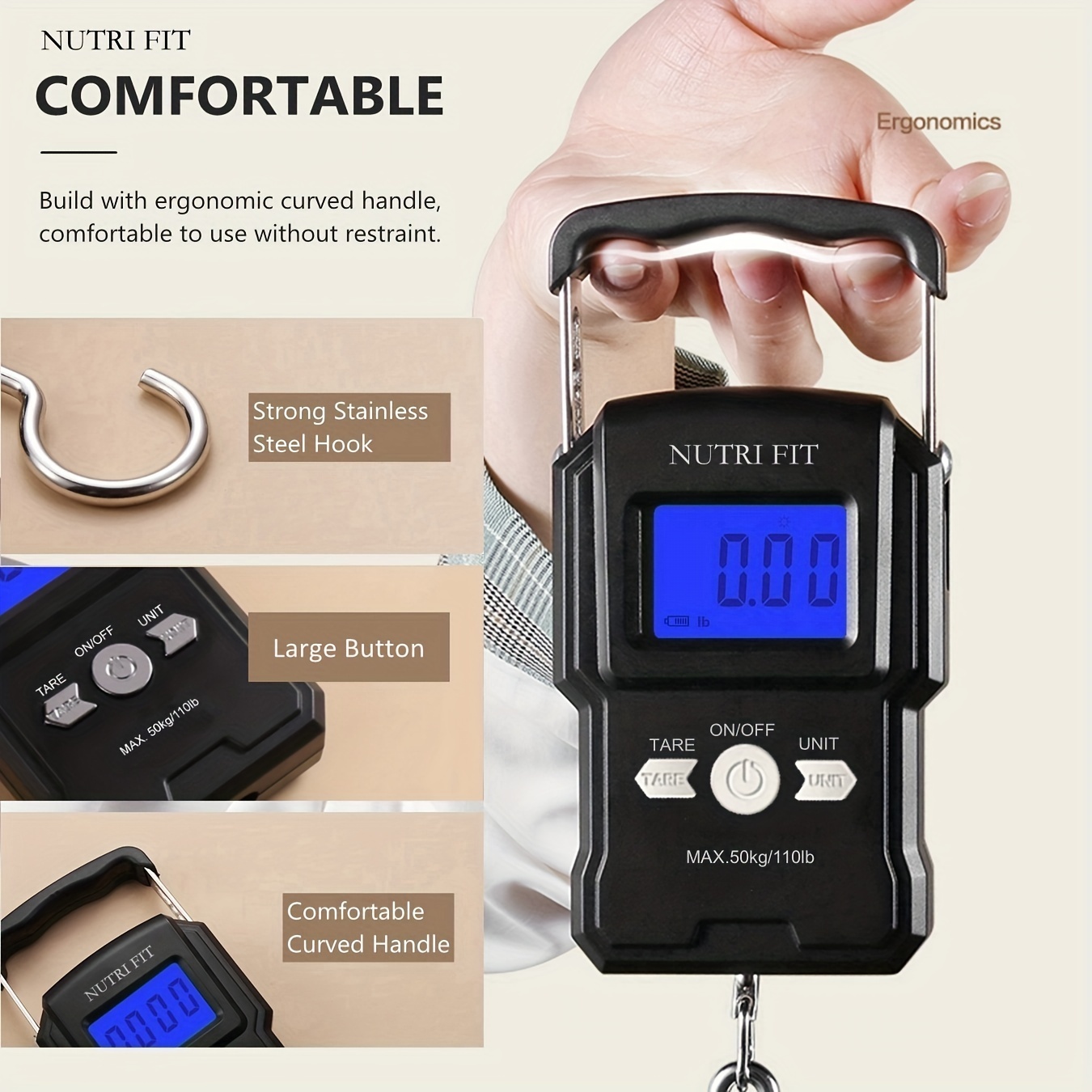Backlight Hanging Luggage Fishing Weight Scale, Digital Hand