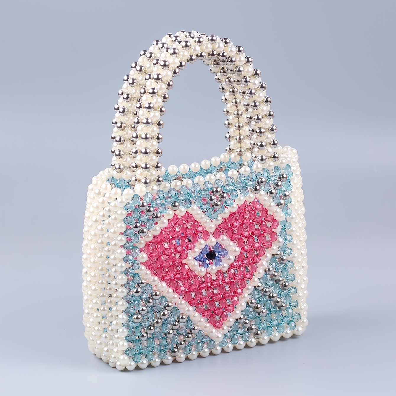mini heart graphic handbags allover beaded decor square bag Temu