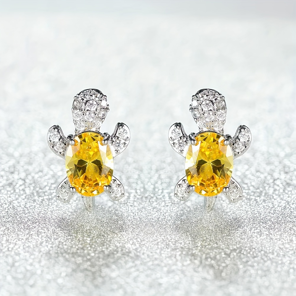 Lovely Turtle Stud Earrings with Zircon Decor