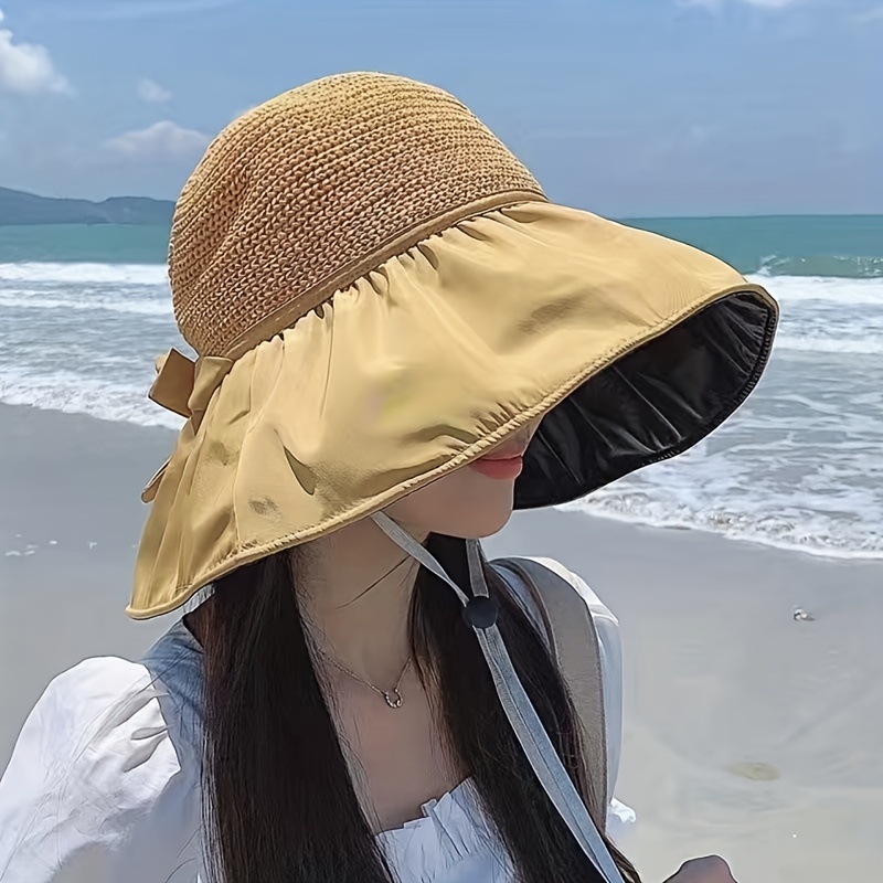 Women Fashion Summer Bow Straw Foldable Hat Beach Sun Protection