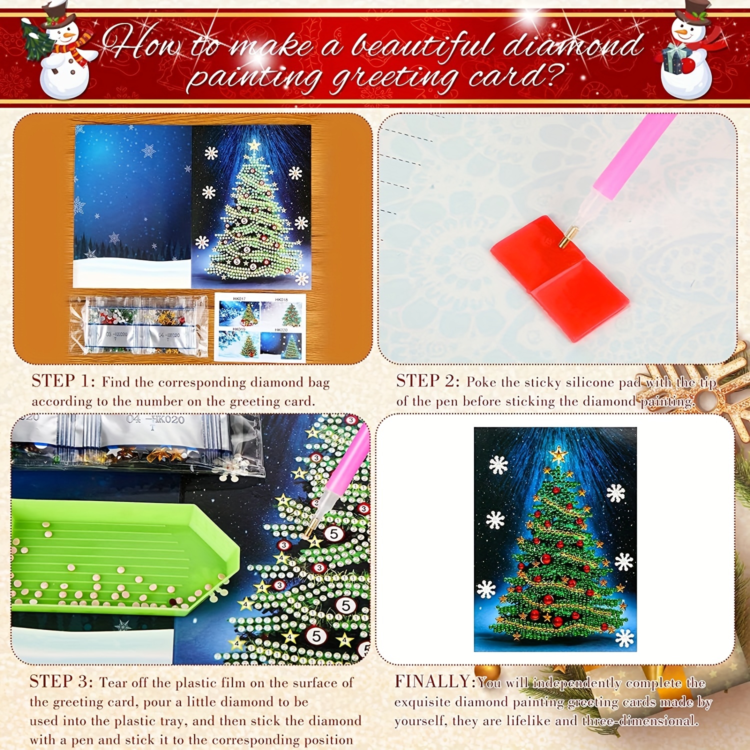 Christmas Diamond Painting Diy Greeting Card Christmas - Temu
