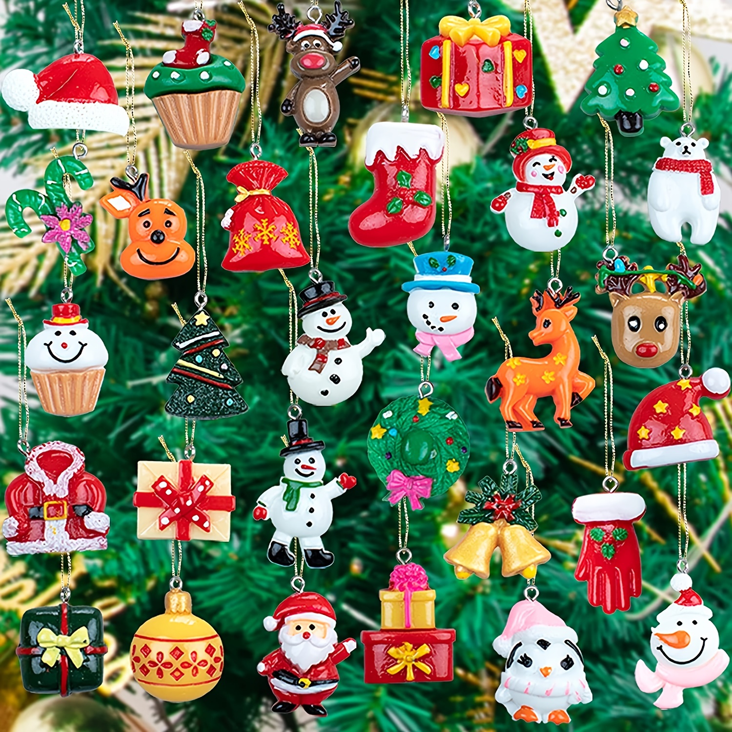 30pcs/Pack Mini Resin Christmas Ornaments For Christmas Tree, Rustic Tiny  Christmas Miniature Hanging Ornaments Resin Small Christmas Figurines For Xm