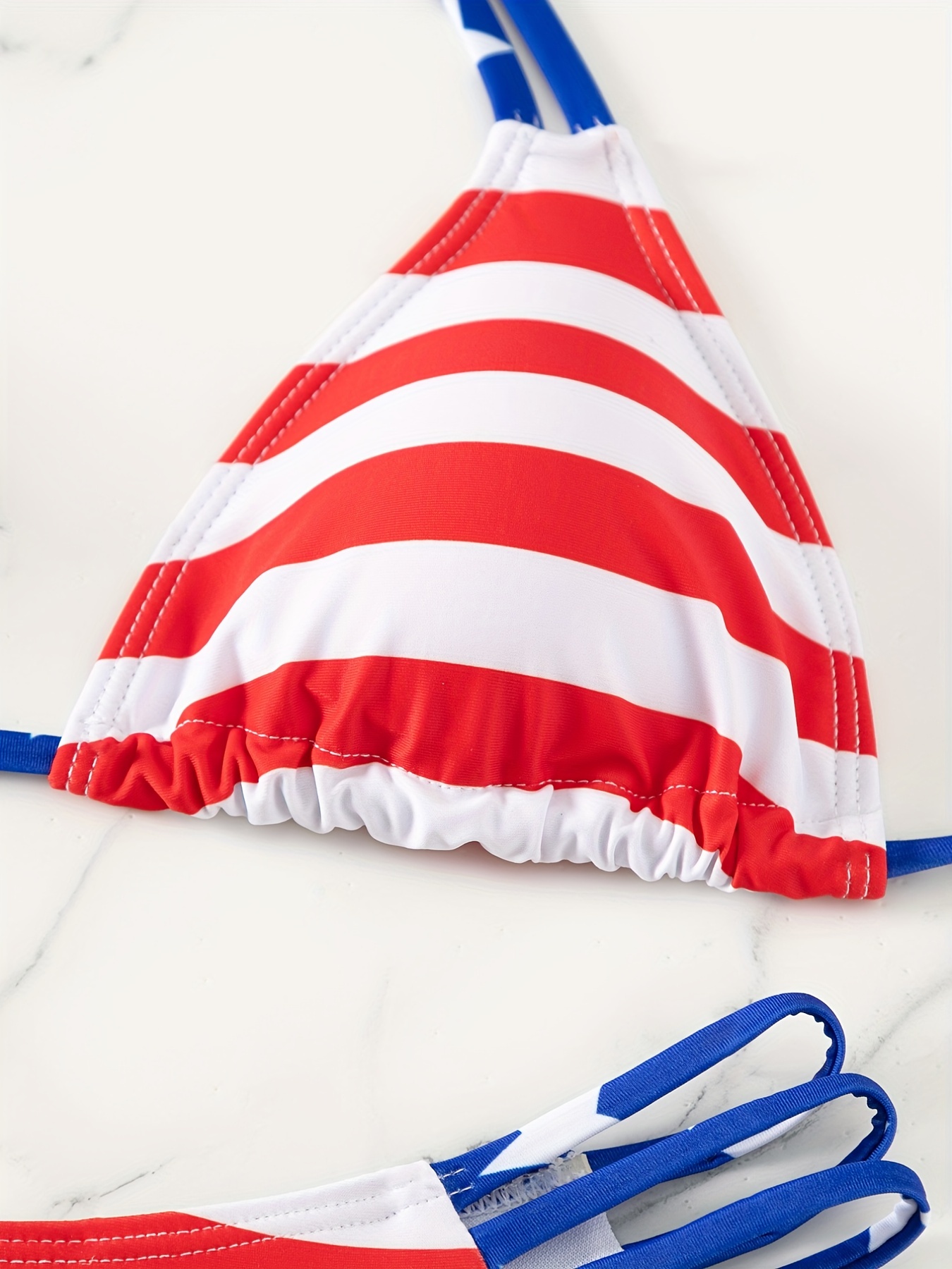 American Flag Print Strappy Triangle Bikini Tie Back - Temu