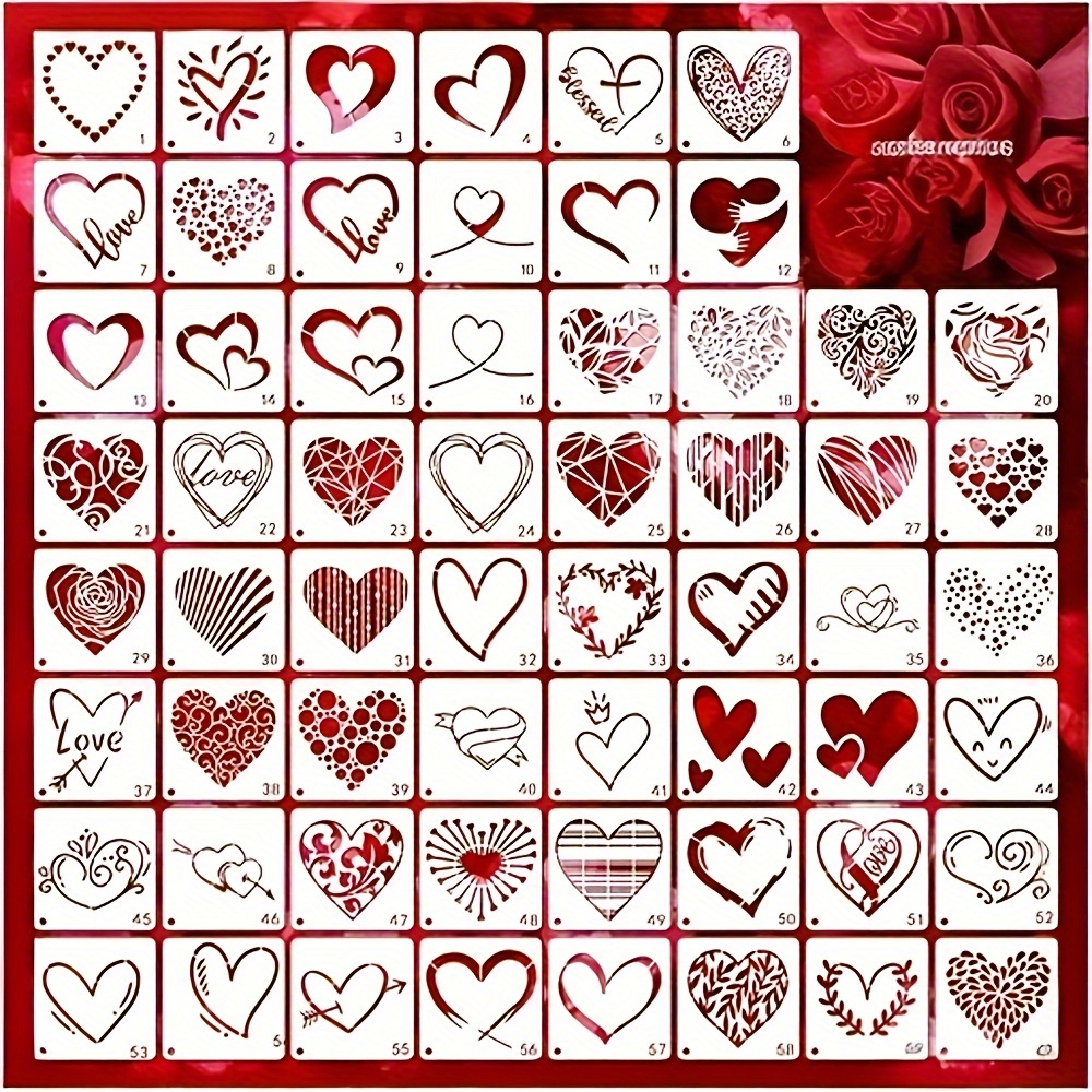 60pcs Heart Stencils For Painting 3 Inch Valentine Stencils For Adults On  Fabric Rock Card Art Paint Wall Furniture Home